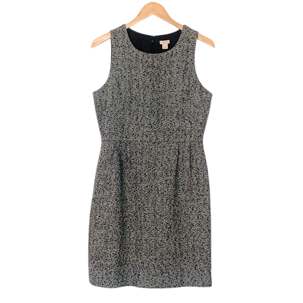 J.CREW Classic Gray Tweed Wool Blend
Sheath Dress Sleeveless Size 6 Midi Length